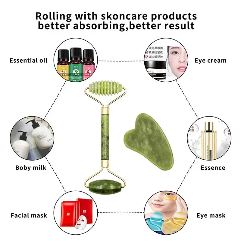 Jade Roller Gua Sha Massage Tool Set